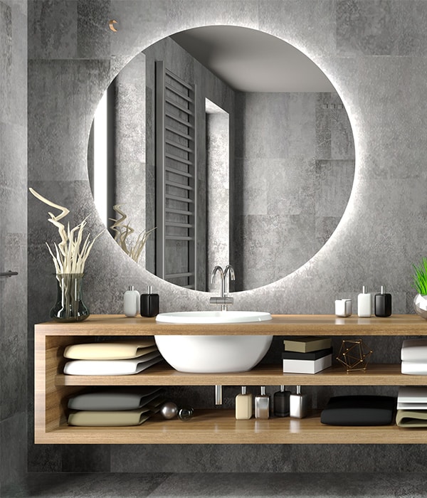 Modern bathroom with decorative mirror